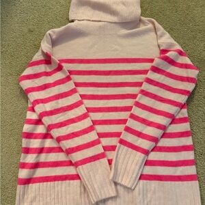 Striped Pink and Beige Turtleneck Sweater